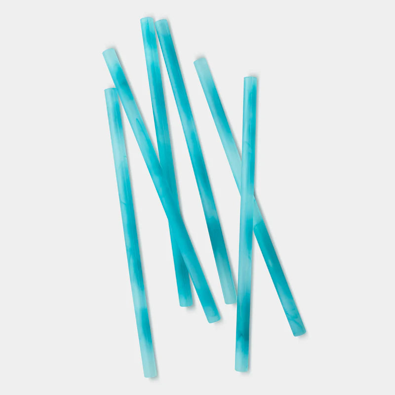 Close-up of translucent silicone straws showing easy-to-clean design.