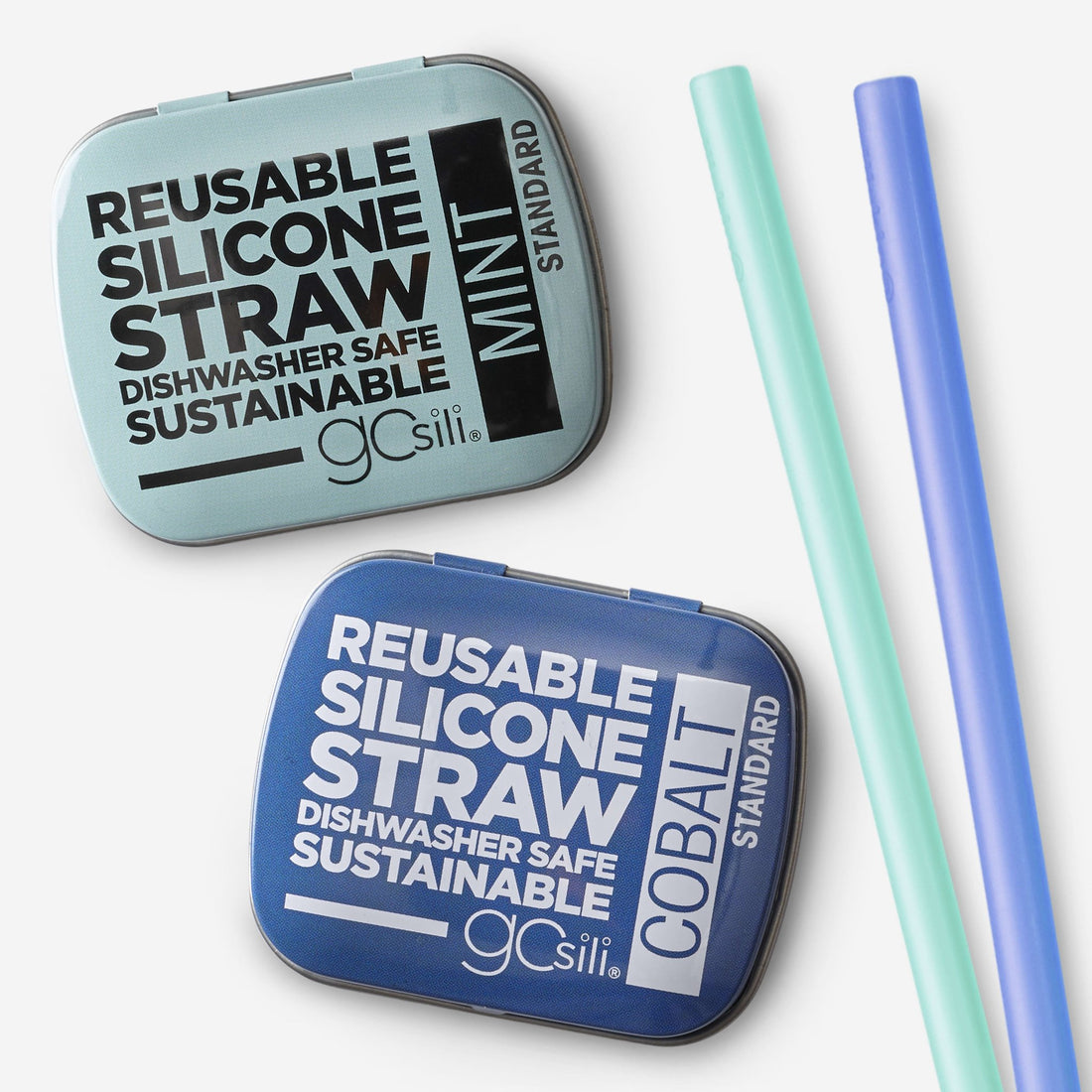 8" Reusable Silicone Straw & Travel Case, 2pk - GoSili
