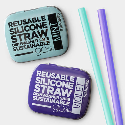 8&quot; Reusable Silicone Straw &amp; Travel Case, 2pk - GoSili