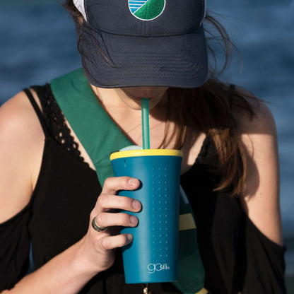 Tightly fitted silicone straw lid on a 16oz GoSili cup.
