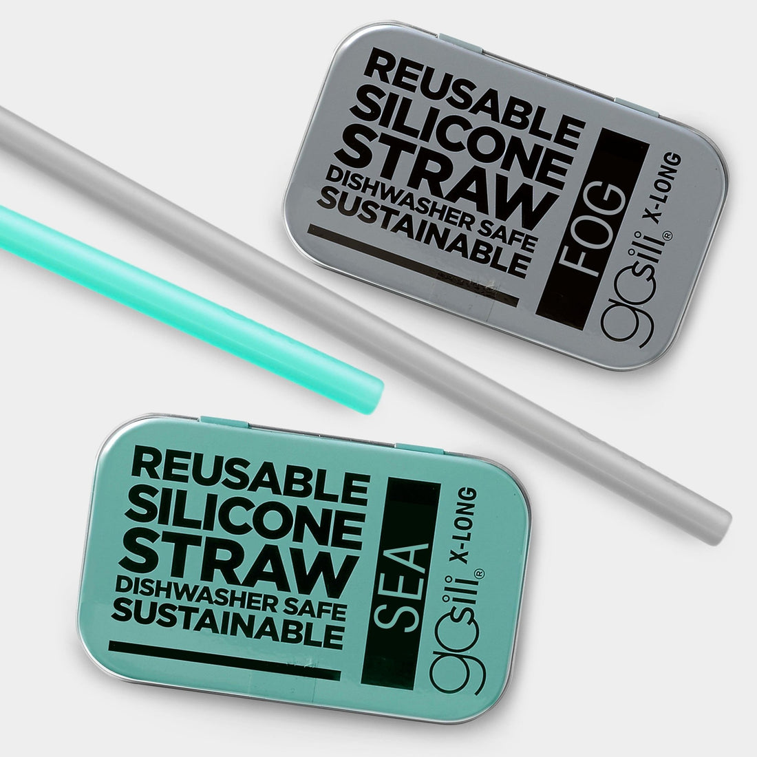 Extra Long Reusable Silicone Drinking Straws with Travel Case, 2pk - GoSili