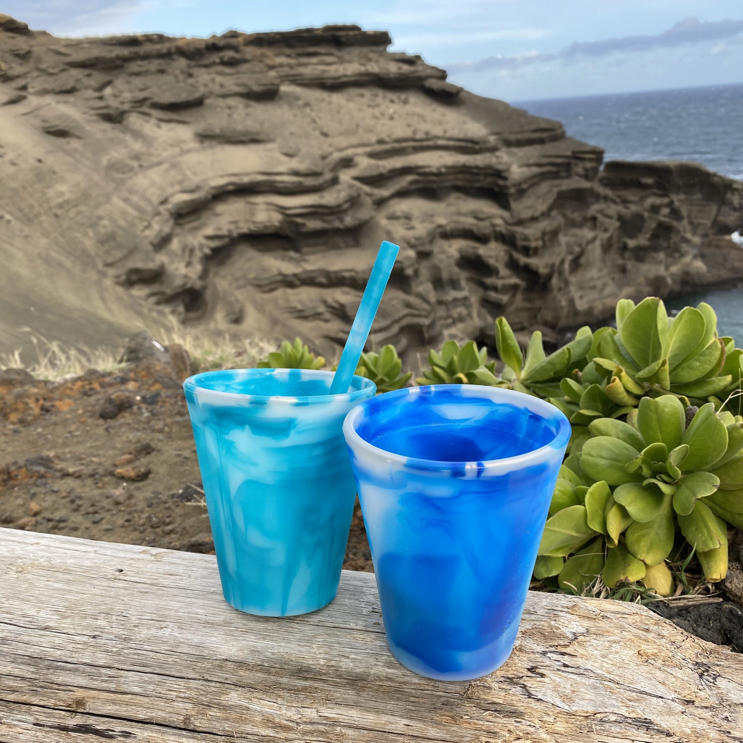 Reusable Stackable Silicone Cups, Ocean Theme 20oz