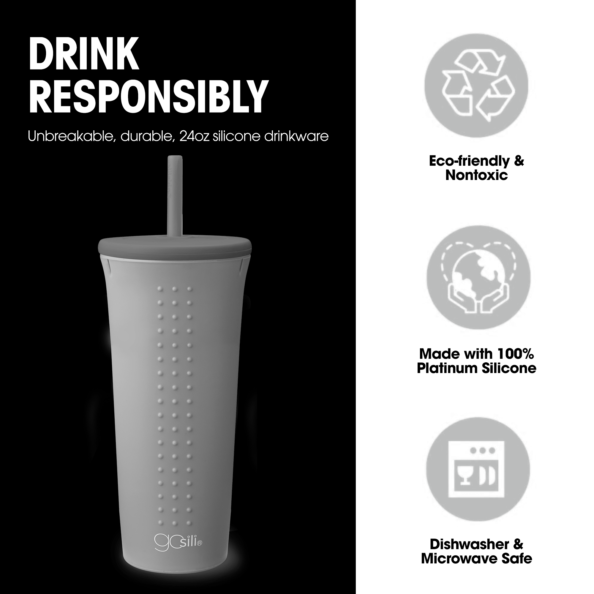 Reusable Silicone Straw Cup and Tumbler, 24oz - GoSili